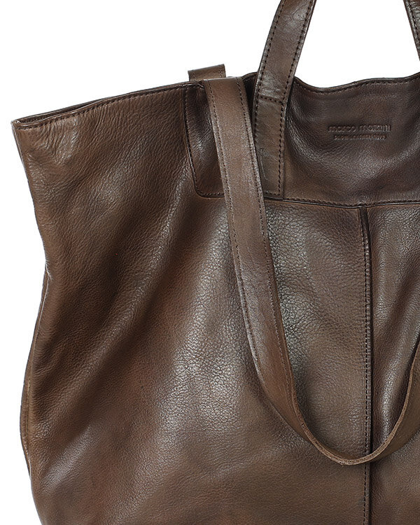 Duża torba shopper skórzana podwójne rączki - MARCO MAZZINI ciemny brąz