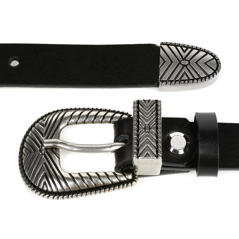 Skórzany pasek damski podkowa kowbojski BELTIMORE D62 : Kolory - czarny, Rozmiar pasków - r.105-120 cm