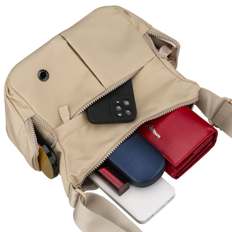 Miejska llistonoszka damska z poliestru w kolorze ecru zamykana suwakiem - Peterson