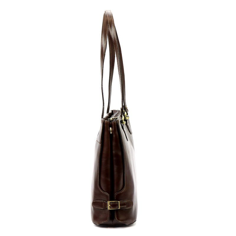 Skórzana elegancka shopperbag pojemna na ramię z kieszeniami Florence