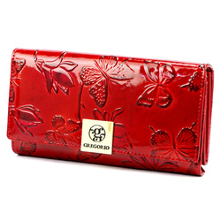 Klasyczny podłużny lakierowany damski pojemny i stylowy portfel Gregorio