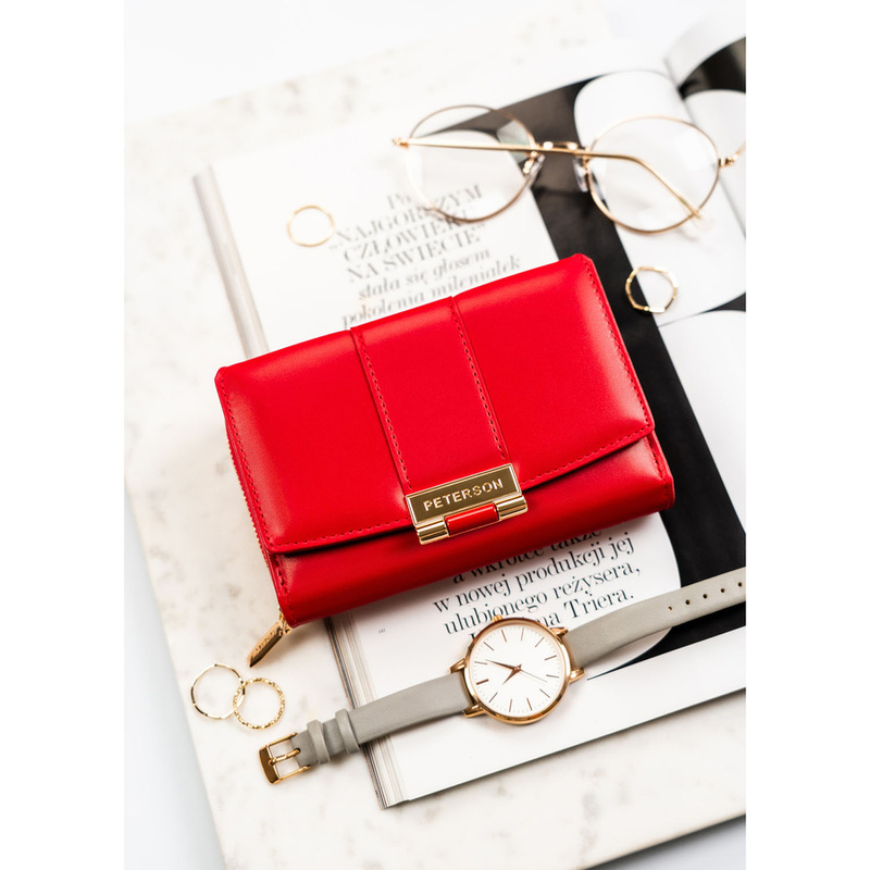 Czerwony portfel damski wykonany ze skóry ekologicznej - Peterson