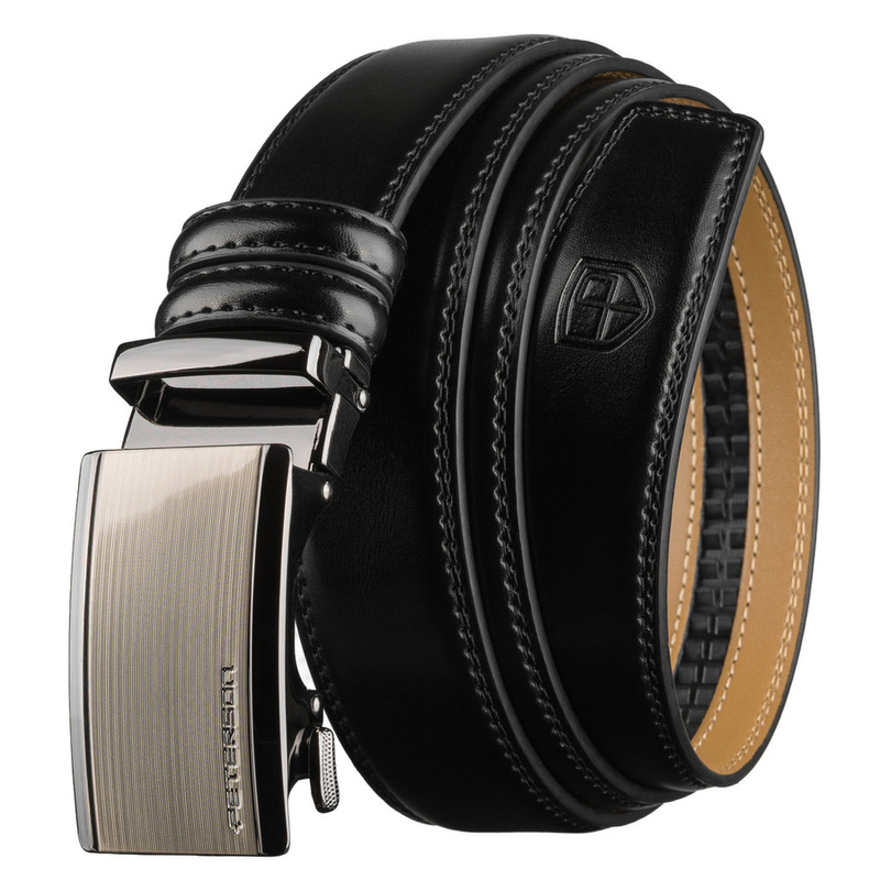 Czarny pasek męski z automatyczną klamrą wykonany ze skóry naturalnej - Peterson