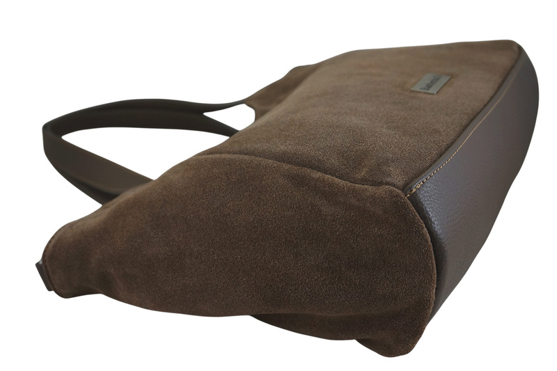 Torebka damska zamszowa typu worek - Beżowa ciemna