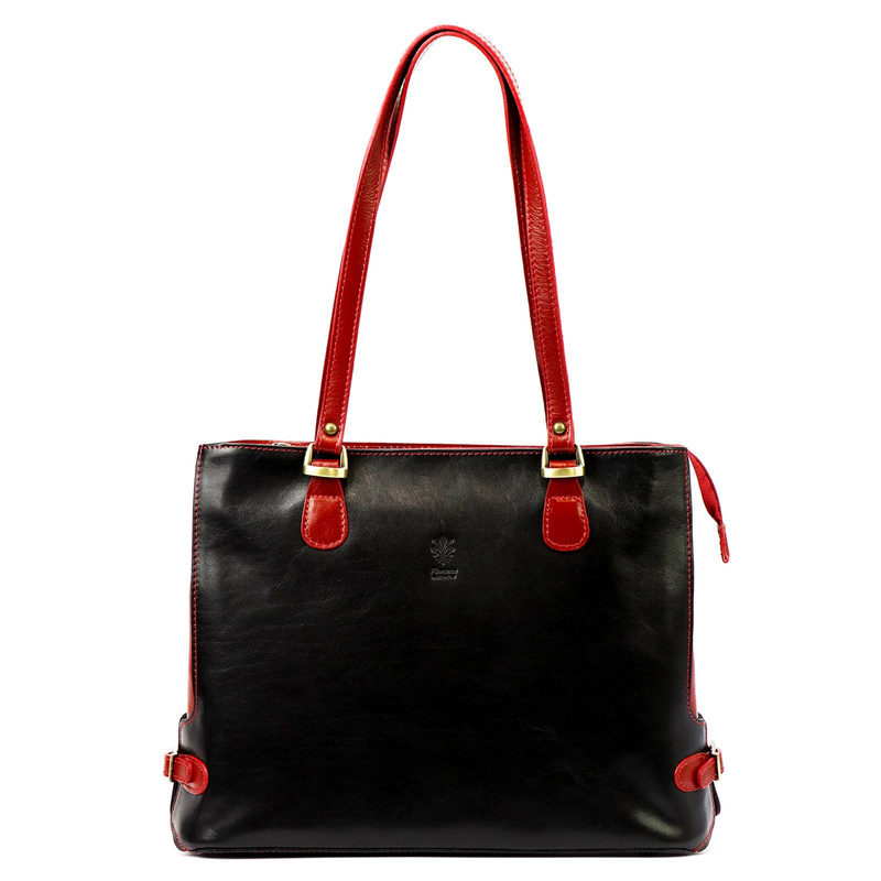Skórzana elegancka shopperbag pojemna na ramię z kieszeniami Florence