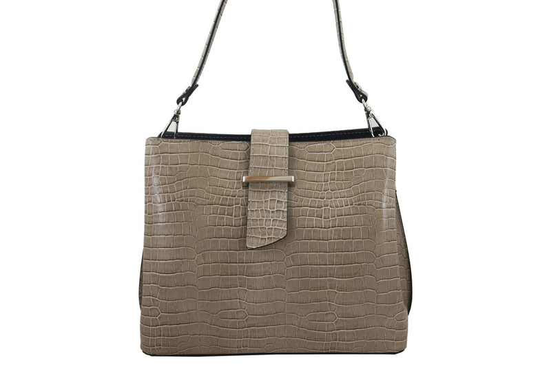 Torebka skórzana na ramię - CROCO - Beżowy
