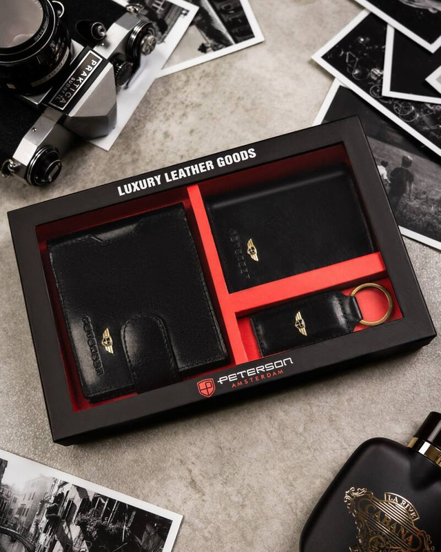 Meski zestaw prezentowy skóra naturalna Peterson PTN SET3-N78L-VT BLACK