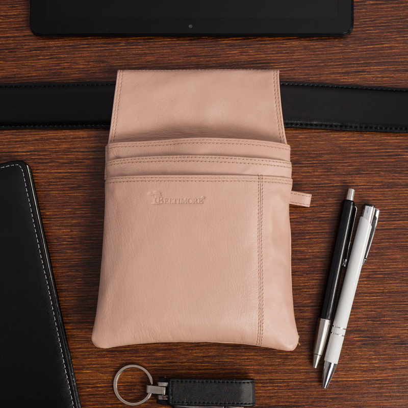 Kabura kelnerska skórzana etui na pasek skóra naturalna Beltimore beżowa U10