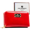 Czerwony portfel damski w typie piórnika ze skóry ekologicznej wyposażony w system RFID - Peterson