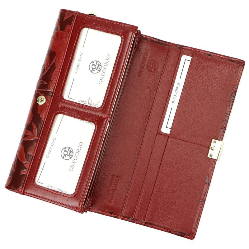 Gregorio podłużny damski portfel duży skóra naturalna kwiatowy wzór