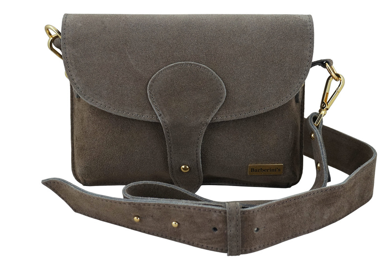 Zamszowa listonoszka na szerokim pasku - Beżowa ciemna