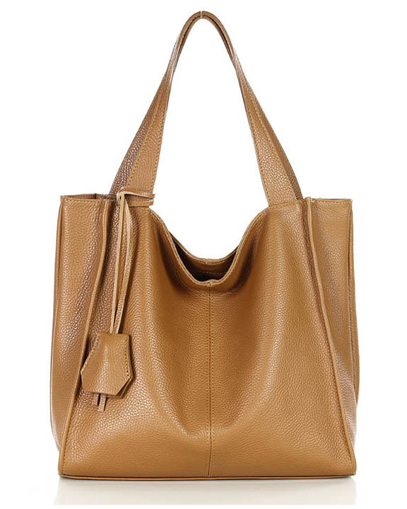Modna torebka damska skórzany shopper bag - MARCO MAZZINI Portofino Max camel