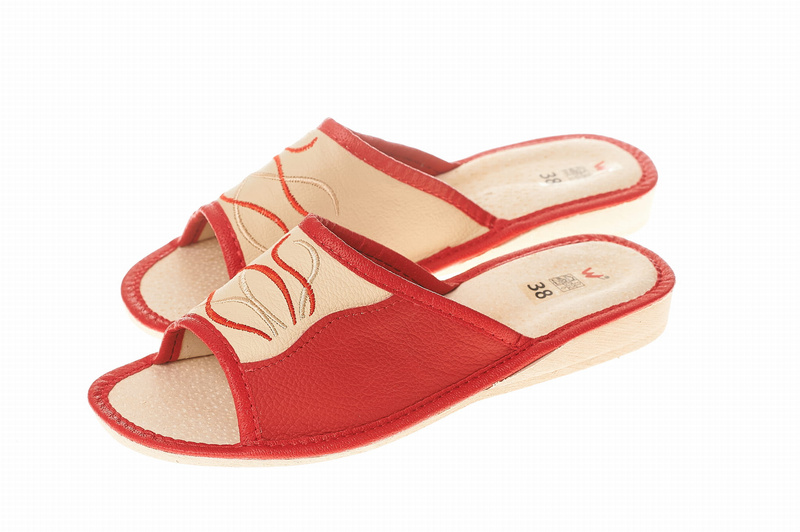 Wójciak Podhale damskie kapcie skóra naturalna domowe laczki otwarty palec