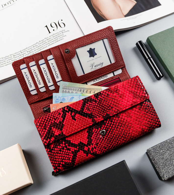 Podłużna portmonetka Stylowy damski portfel ze wzorem skóry węża Cavaldi