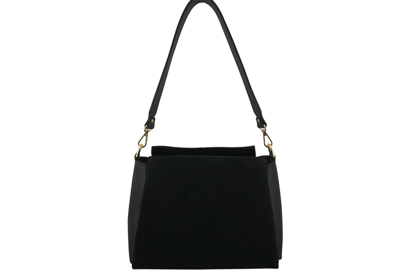 Torebka miejska z naturalnego zamszu i skóry - Czarna