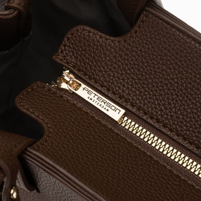 Brązowa shopperka damska wykonana ze skóry ekologicznej z praktycznym etui w zestawie - Peterson