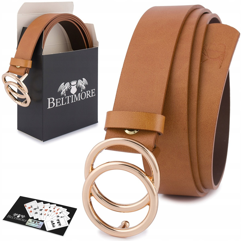 Skórzany pasek damski do spodni sukienki koła klasyczny camel Beltimore B09 : Rozmiar pasków - r.100-115 cm