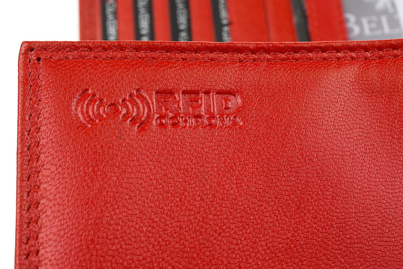 Damski skórzany portfel duży poziomy z biglem RFiD czerwony BELTIMORE 038