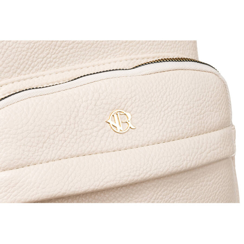 Elegancki plecak damski z bocznymi kieszeniami wykonany ze skóry ekologicznej w beżowym kolorze - Rovicky