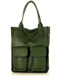 Torebka skórzany shopper bag z kieszeniami - MARCO MAZZINI Ravenna ciemny zielony