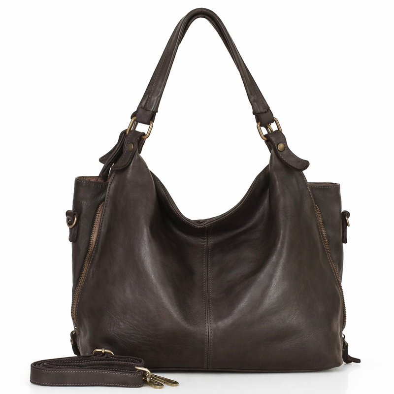 Torba skórzana wysokogatunkowa na ramię styl miejski shoulder leather bag - MAZZINI brąz caffe