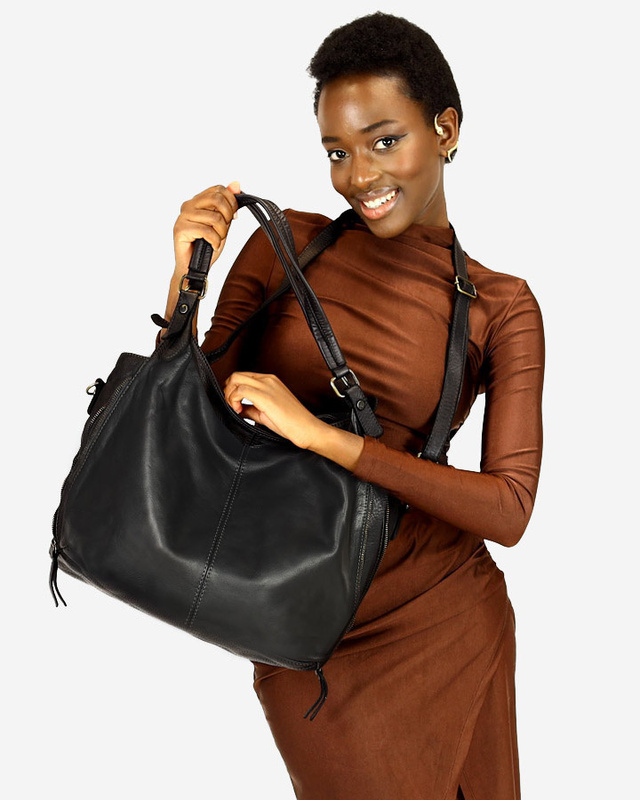 Torba skórzana wysokogatunkowa na ramię styl miejski shoulder leather bag - MARCO MAZZINI czarna