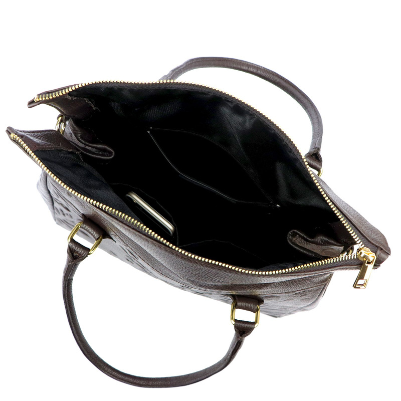 Vera Pelle damski duży kuferek torebka do ręki skóra naturalna z paskiem