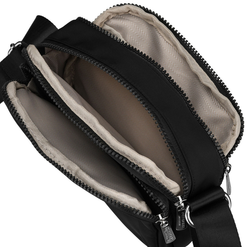 Mała, czarna torebka damska z poliestru zamykana suwakiem, dwukomorowa - Peterson