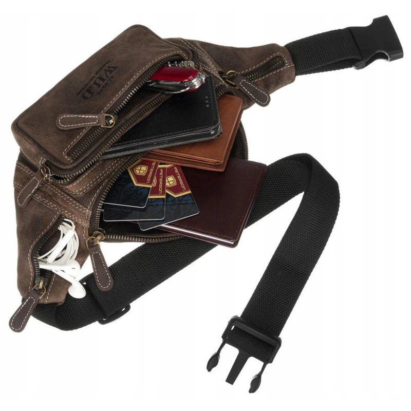 Always Wild męska nerka biodrowa skóra naturalna z kieszeniami przez ramię