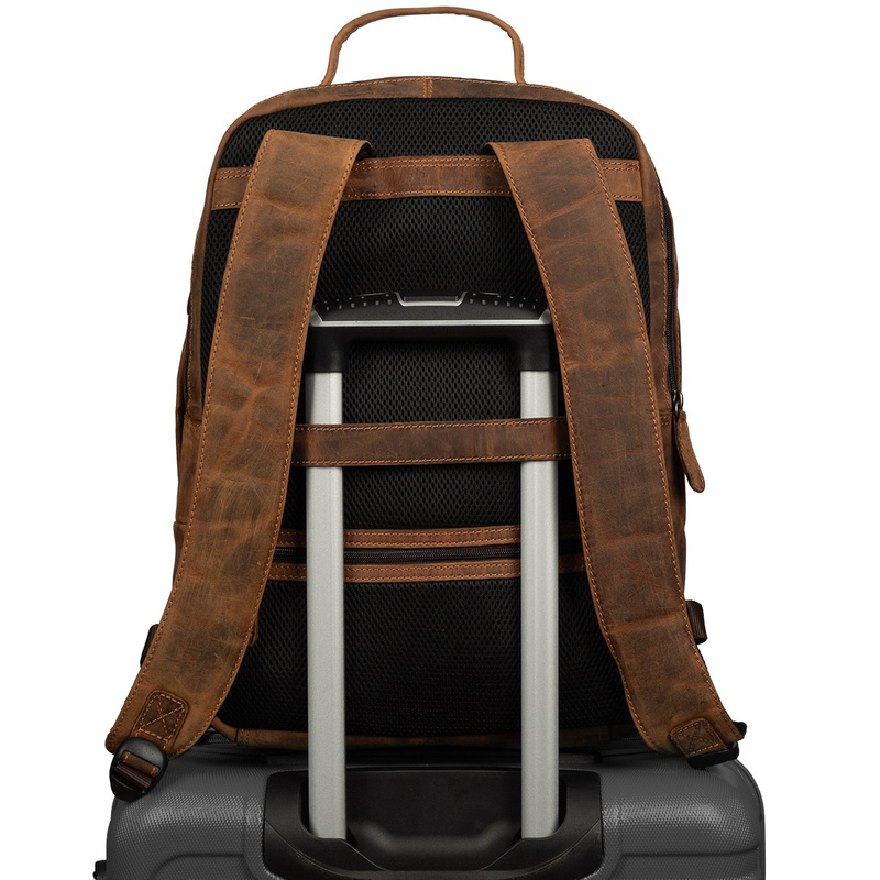 Plecak skórzany na laptopa 15,6 biznesowy duży A4 pojemny brązowy premium Beltimore N09