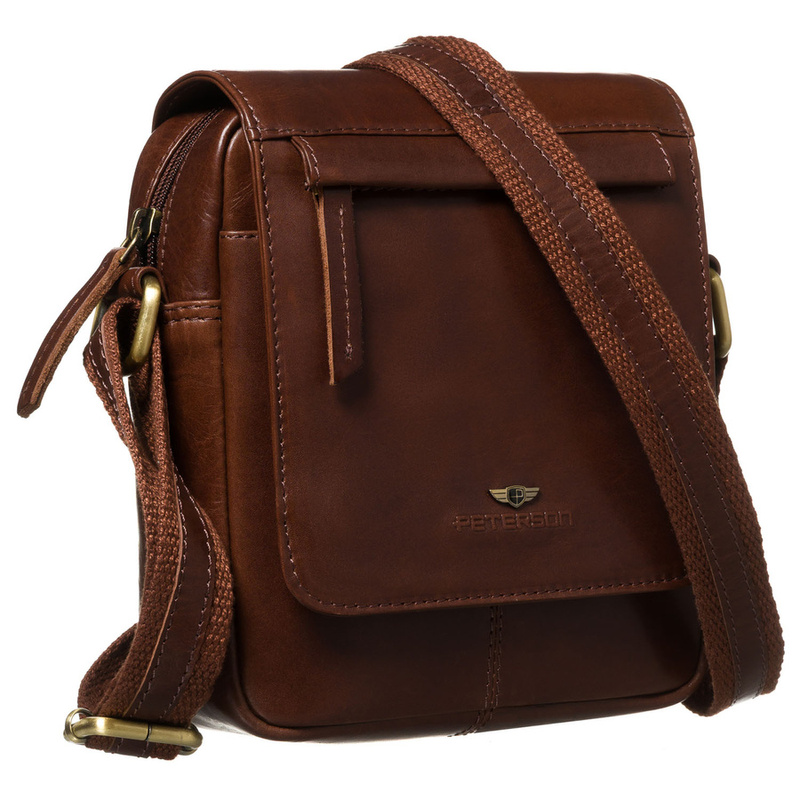 Skórzana, brązowa torba męska na ramię - Peterson