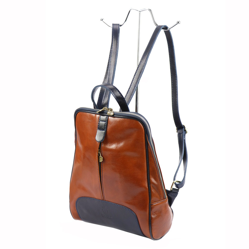 Florence Miejski Damski plecak skóra naturalna z kieszeniami na suwak