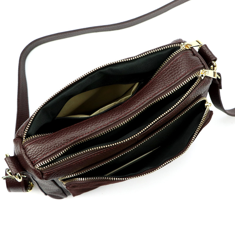 Luka damska listonoszka na ramię skóra naturalna dwie komory trzy kieszenie