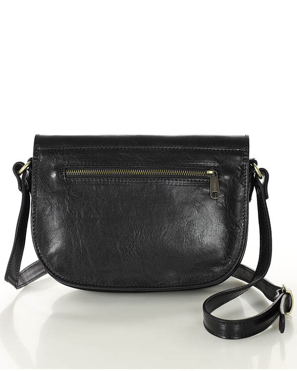 Czarna skórzana torebka saddle bag półksiężyc sztywna skóra - MARCO MAZZINI