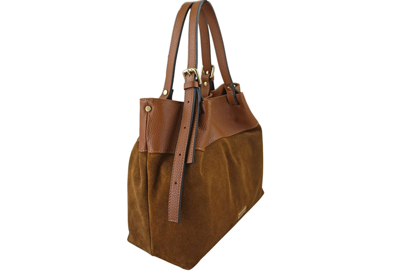 Elegancka torebka damska z naturalnego zamszu - Brązowa jasna