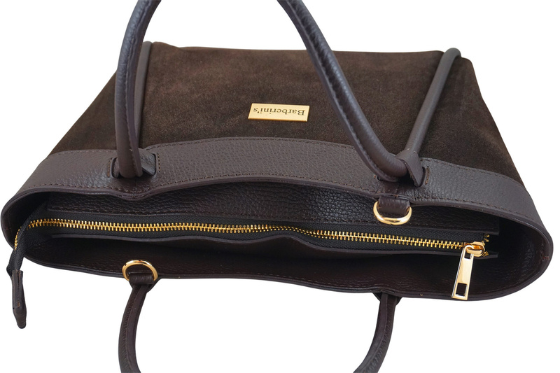 Elegancka torebka ze skóry zamszowej - Brązowa ciemna