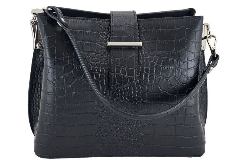 Torebka skórzana na ramię - CROCO - Czarny