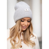 Szara, zimowa czapka damska beanie z logo marki - Peterson