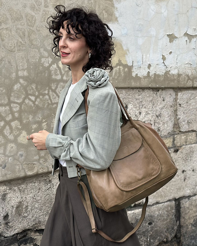 MARCO MAZZINI Torebka skórzana shopper bag ispirato dalla natura brąz