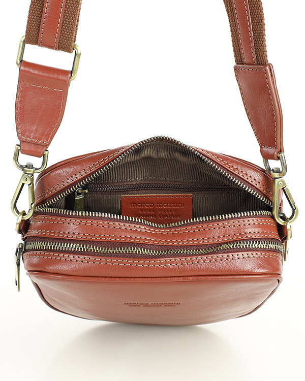 Torba skórzana na dwa zamki crossbody camera bag - MARCO MAZZINI brązowy