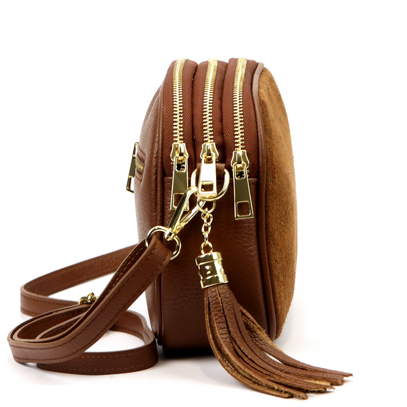 Vera Pelle listonoszka damska skóra naturalna zamsz trzykomorowa kieszenie