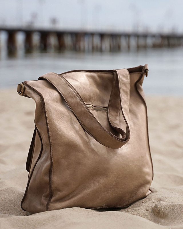 Torebka damska shopper A4 skóra naturalna - MARCO MAZZINI beżowy taupe