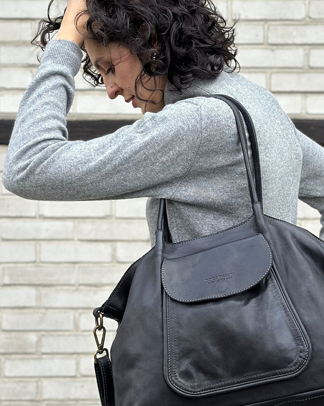 MARCO MAZZINI Torebka skórzana shopper bag ispirato dalla natura brąz