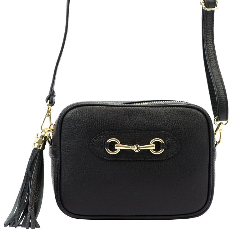 Luka damska listonoszka skóra naturalna torebka z brelokiem z frędzlem