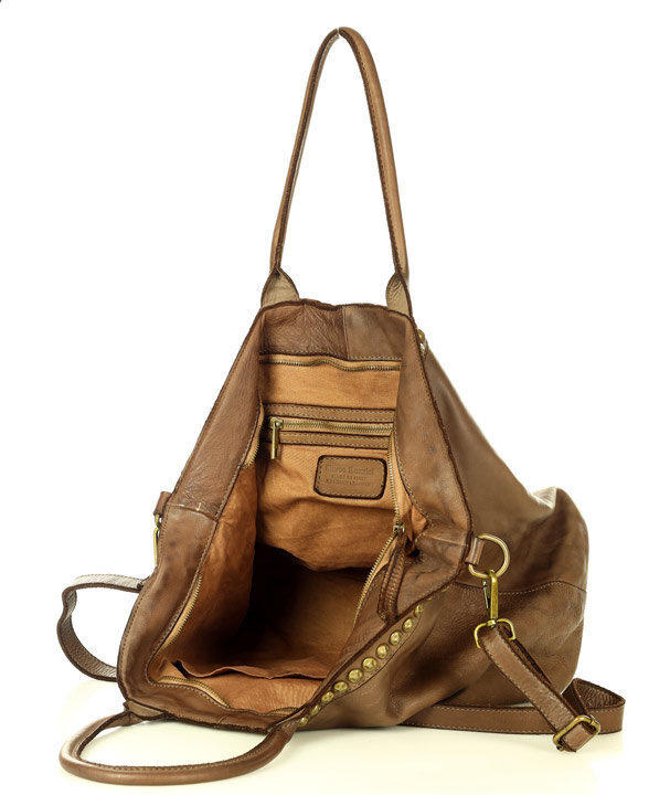 Duża torebka skórzana oversize style shopper bag - MARCO MAZZINI czekoladowy brąz