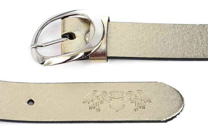 Beltimore skórzany damski pasek antyalergiczny do spodni 3 cm złoty U46 : Kolory - żółty, złoty, Rozmiar pasków - r.110-125 cm
