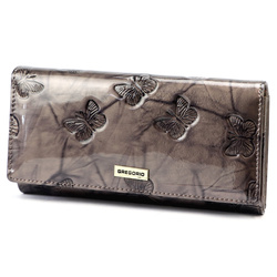 Gregorio damski portfel podłużny skóra naturalna wzór motyle lakierowana