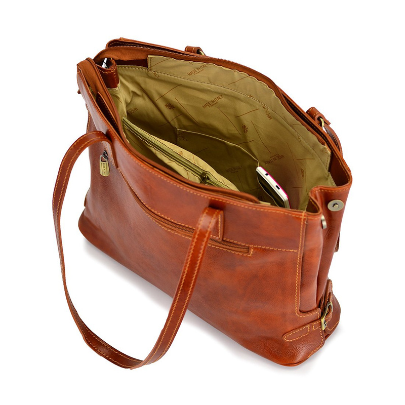 Skórzana elegancka shopperbag pojemna na ramię z kieszeniami Florence