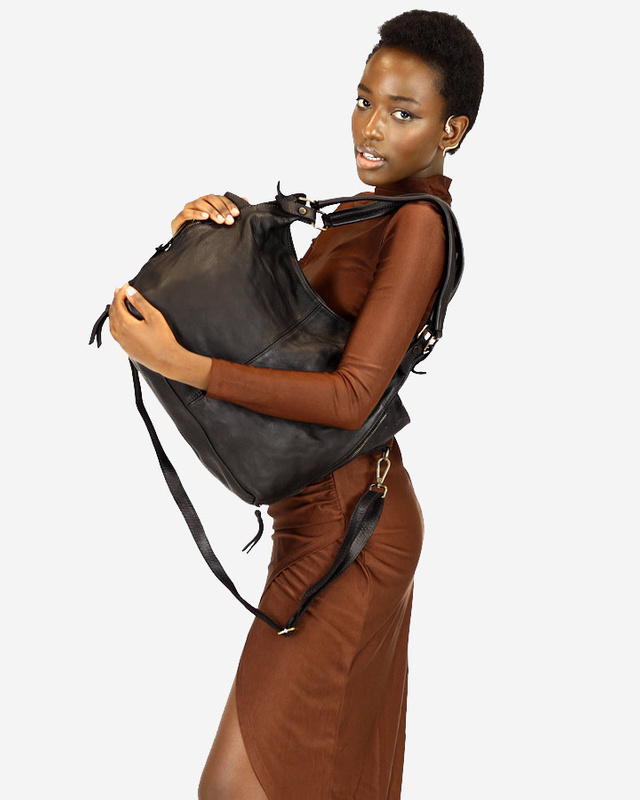 Torba skórzana wysokogatunkowa na ramię styl miejski shoulder leather bag - MARCO MAZZINI czarna