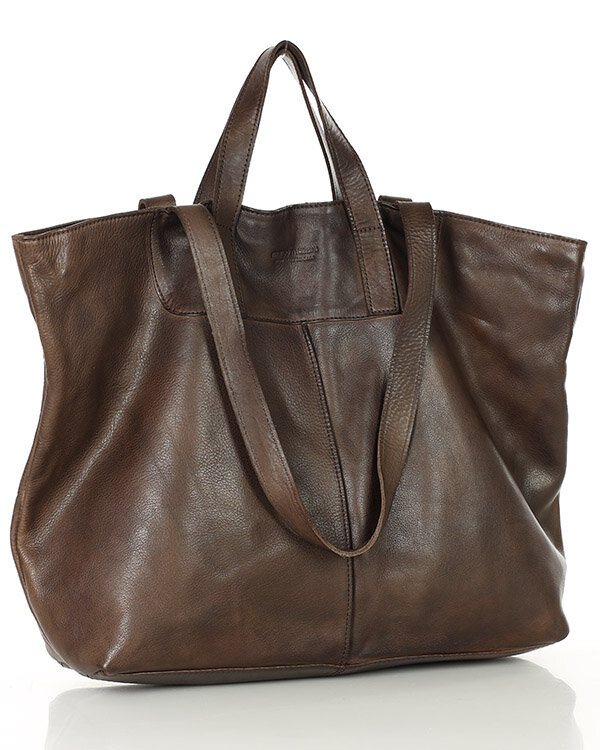 Duża torba shopper skórzana podwójne rączki - MARCO MAZZINI ciemny brąz